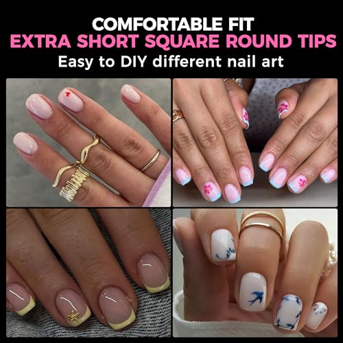 Image of UNA GELLA 312Pcs Extra Short Squoval Nail Tips, Square Pre-Etched Half Matte Soft Gel Nail Tips Square Full Cover, No File Needed Clear Squoval Acrylic False Nails for DIY Nail Art Extension 12 Sizes