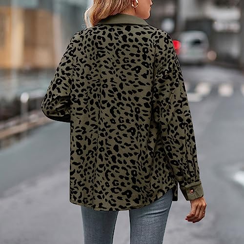 Womens Corduroy Jackets Button Down Long Sleeve Shackets Leopard Boyfriend Style Oversized Fall Outfits with Pockets3