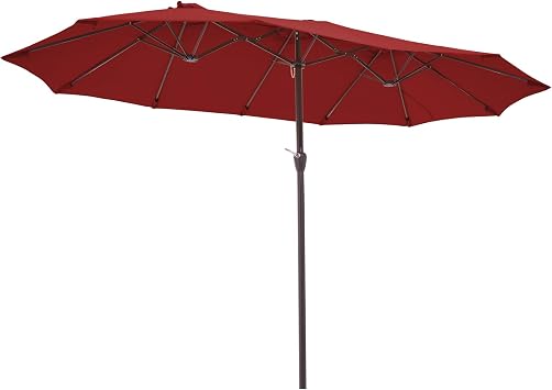 JEAREY 15FT Patio Umbrella Large Outdoor Umbrella Extra Double-Sided Market Umbrella with Crank Handle for Garden, Deck, Backyard and Pool, Dark Red