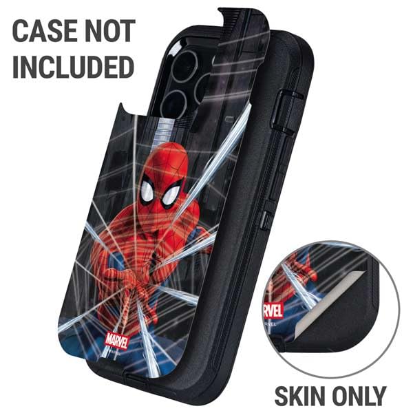 Skinit Decal Phone Skin Compatible with OtterBox Defender iPhone 14 Pro - Officially Licensed Marvel Spiderman Web Throw Design