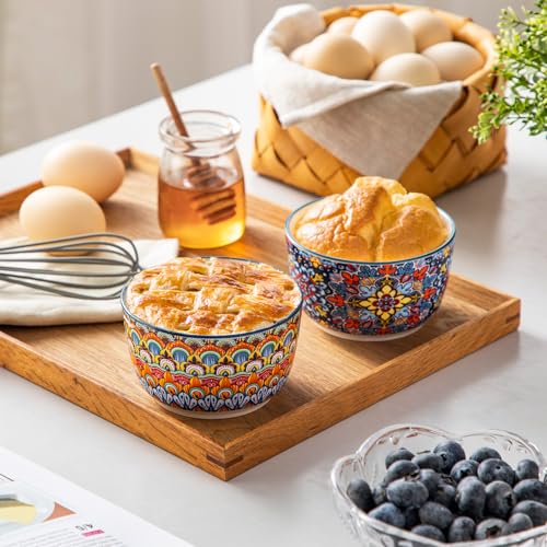 vancasso 8 Oz Ramekins Oven Safe Set of 6, Bohemian Creme Brulee Ramekins, Colorful Souffle Dishes, Pudding Custard Cups for Baking, Small Ceramic Bowls for Snacks, Ice Cream - Image 5