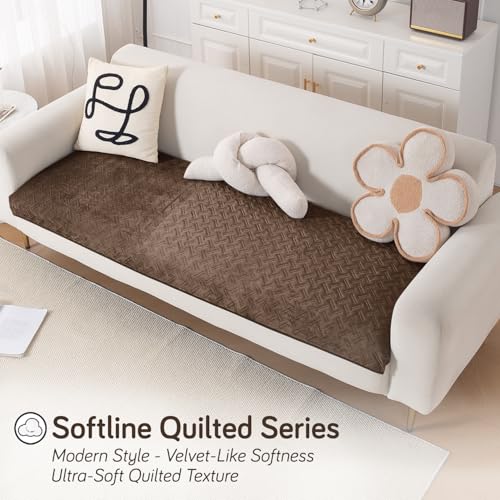 Image of HOKIPO Premium Velvety Quilted Anti-Slip Sofa Cover Mats for L-Shape & 1 /2 /3 Seater Sofa | Make Your Own Sofa Cover Set, 'Softline Quilted Series' 70(W) x 240(L) cm | Chocolate Brown (AR-6320-BR)