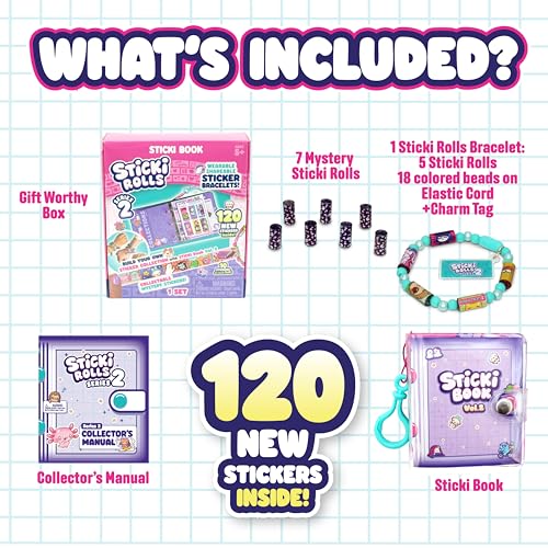 Image of STICKI Rolls Sticki Bands - The Original Wearable & Shareable Sticker Bracelet with 120 Mini Stickers, 2 Mystery Reveal Sticki Rolls, DIY Art & Craft Activity, Collectible Toy for Ages 5, 6, 7, and Up