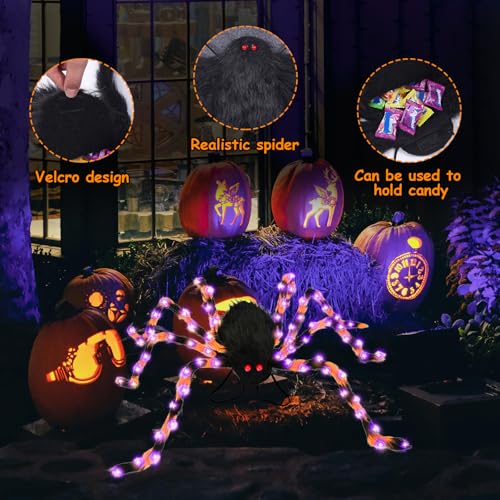 SPERMUOY Halloween Kostüme Spinne Rucksack,Halloween Riesenspinne Rucksack kostüm mit 8 modi Lichtern,Halloween Giant Spider Dekorationen Spinnenkostüm für Erwachsene Kinder Karneval Party-Orange