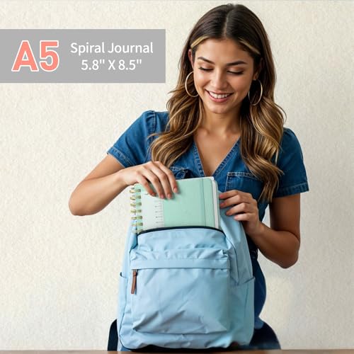 Umriox Spiralblock Notizbücher A5 Liniert,180 Seiten Spiralnotizbuch,100gsm Dickes Papier,Leder Hardcover mit Lineal,Erweiterbare Taschen, Elastische Bänd, für Frauen,14.5 x21cm -Grün