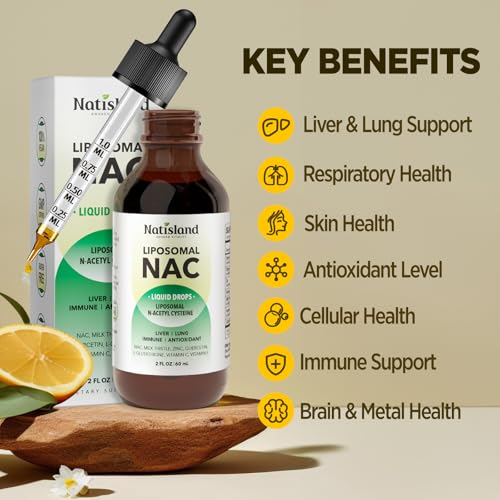 Image of Liposomal Liquid NAC Drops, NAC Supplement N-Acetyl Cysteine, NAC 600 mg with Milk Thistle & Quercetin for Adults & Kids, Liver & Lung, Immune & Antioxidant Support, Skin & Cellular Health, 2 Fl Oz