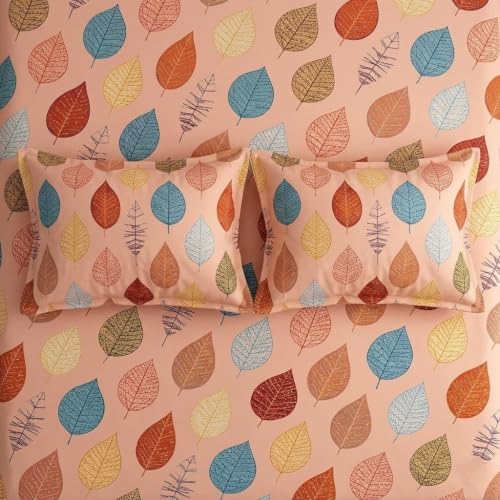 Image of Cotton Bolls Textiles Flat Bedsheet 90x90 Inch with 2 Pillow Covers - Soft Breathable, Printed Bedding Set for Double Bed