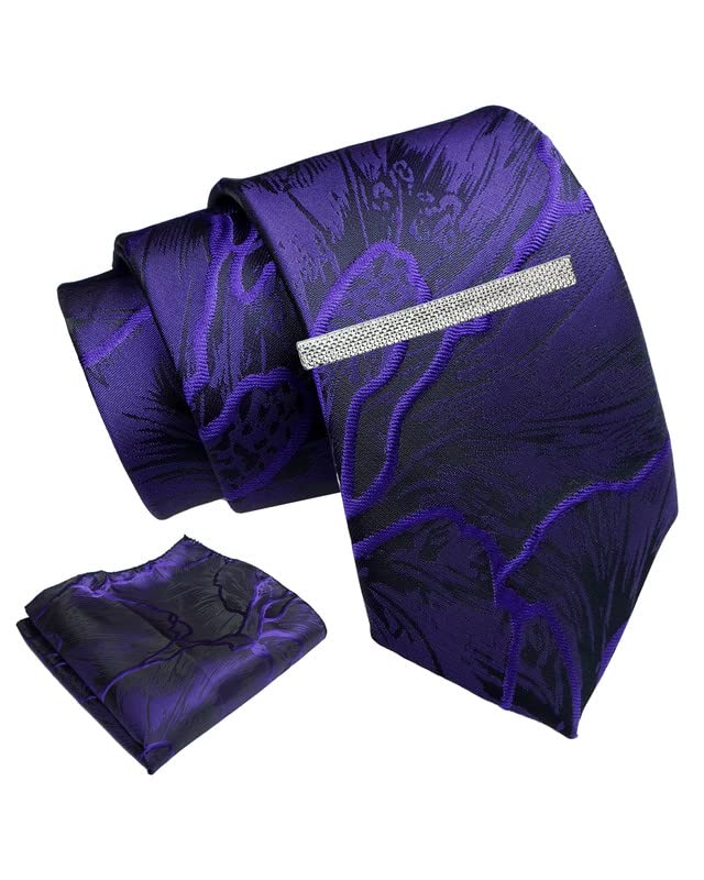 axlon Purple Plaid Tie For Men – Formal Ties Set With Pocket Square & Tie Pin Clip For Mens, Silk Neckties Gift Sets For Men’s (AXNW53)-picture-55
