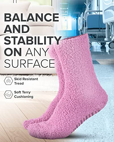 Trutread Fuzzy Slipper Socks With Grippers For Women And Men - 4 Pairs Non Skid Socks / No Slip Fuzzy Socks | Hospital Socks With Grips For Women And Hospital Socks For Men With Grips #TOP1