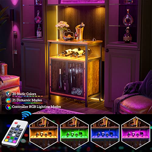 Unikito-Wine-Bar-Cabinet-with-Power-Outlet-LED-Light-Home-Mini-Coffee-Bar-with-Glass-Holder-Liquor-Cabinet-with-Wine-Rack-Small-Sideboard-and-Buffet-Cabinet-for-Kitchen-Dining-Room-Rustic-Brown Unikito Wine Bar Cabinet with Power Outlet LED Light Home Mini Coffee Bar with Glass Holder Liquor Cabinet with Wine Rack Small Sideboard and Buffet Cabinet for Kitchen Dining Room Rustic Brown