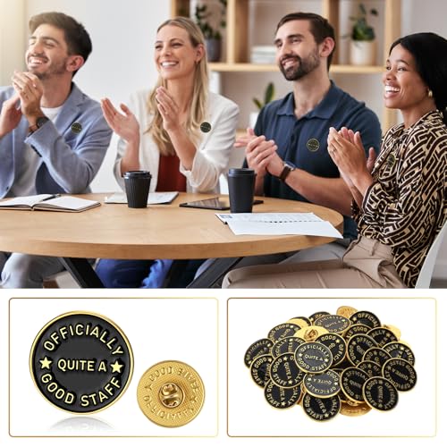 Image of Suncalla 48pcs Motivational Lapel Pins Bulk, Black Enamel Brooches Officially Quite a Good Staff Star Lapel Pins for Jackets, Backpacks, Hats, Gifts for Coworkers, Team Activities
