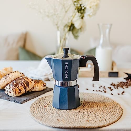 Image of GROSCHE Milano Stovetop Espresso Maker Moka Pot 9 Espresso Cup, 15.2 oz, Blue. Stove top Coffee Maker Moka Italian Espresso greca Coffee Maker Brewer Percolator