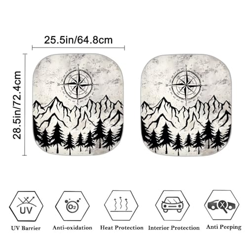 Image of Compass Peak Car Window Shades Foldable Automotive Interior Accessories for Sun Protection Heat and UV Rays that Keeps Vehicle Cool Universal Fit Most Cars Women Men