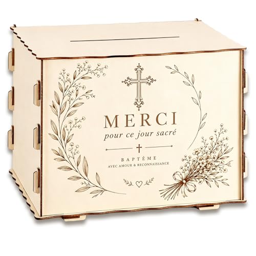 Tirelire Urne Bapteme en Bois Naturel Boite Cadeau pour Célébration Religieuse Magnifique Decoration Bapteme Garcon Accessoire Souvenir Enveloppe Rustique...