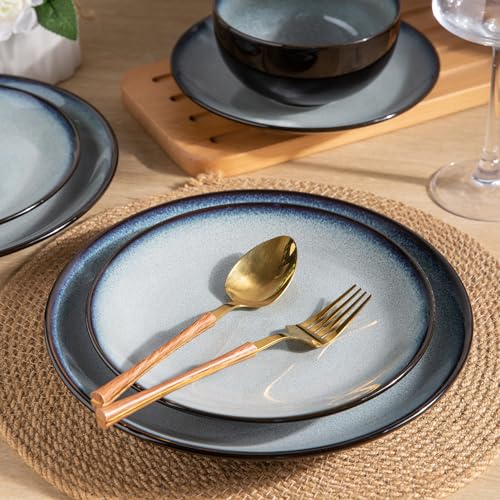 Image of LERATIO Ceramic Dinnerware Sets for 4,Stoneware Coupe Plates and Bowls Sets,Highly Chip and Crack Resistant | Dishwasher & Microwave & Oven Safe Dishes set,Reactive Glaze Dinnerware- Service for 4