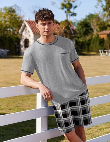 Image of Ekouaer Men's Pajamas Set Casual Short Sleeve Shirts and Shorts Soft 2 Piece Loungewear With Pockets