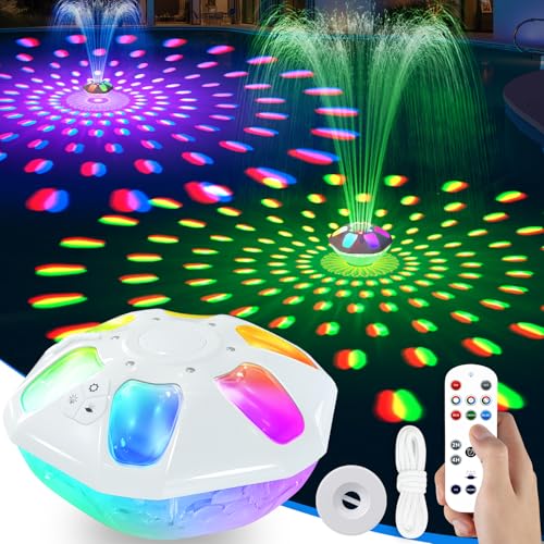 PoolPop 9000mAh Pool Fountain with Remote Floating Pool Fountain with Light 2 in 1 Rechargeable Pool Water Fountain Anchor 2 Spray Mode Swimming Pool Fountain Pump for Inground Above Ground Pool-White