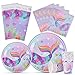 WERNNSAI Set De Vajilla Sirena - Sirena Sparkle Suministros para la Fiesta para Niñas Cena Postre Platos Servilletas Tazas Mantel Fiesta de Cumpleaños Sirve 16 Invitados 66 Piezas
