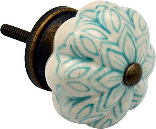 Nicola Spring Ceramic Cupboard Drawer Handle Knobs - Vintage Flower Design - Mint Green - Pack of 6 - Image 3