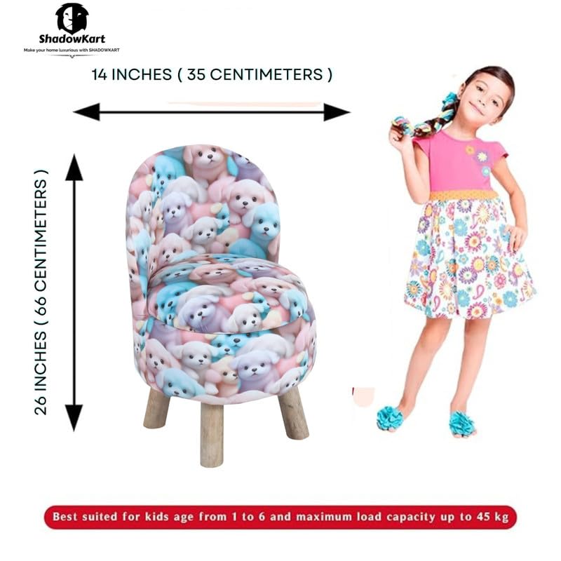 Image of Ottoman Kids pouffe Small Stool for Baby Chair Study Table Stool for Kids Room Baby Sofa Stepstool Children Cartoon Wooden Chair, 14x26 Inch, Puppy Dog