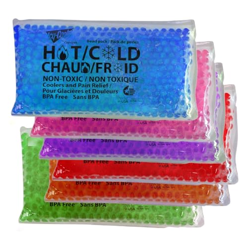 ICY-COOLS Multi-Use Bead Gel Ice Packs for Injuries Reusable and Long Lasting (6 Pack) for Hot or Cold Therapy or as Cooler Ice Packs, (Assorted Colors)