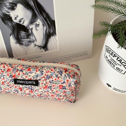 Image of Flower Prints Pencil Pen Pouch Purse Bag Cosmetic Case Organizer Soft Cotton Canvas (GR)
