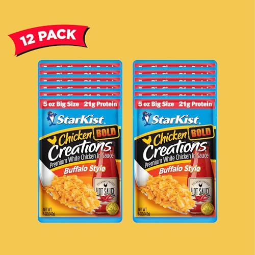 Image of StarKist Chicken Creations BOLD Buffalo Style, 5oz Pouch, 12-Pack | 21g Protein Per Serving, Fully Cooked White Meat, Gluten Free, No Draining, Ready to Eat for Salad and Sandwiches