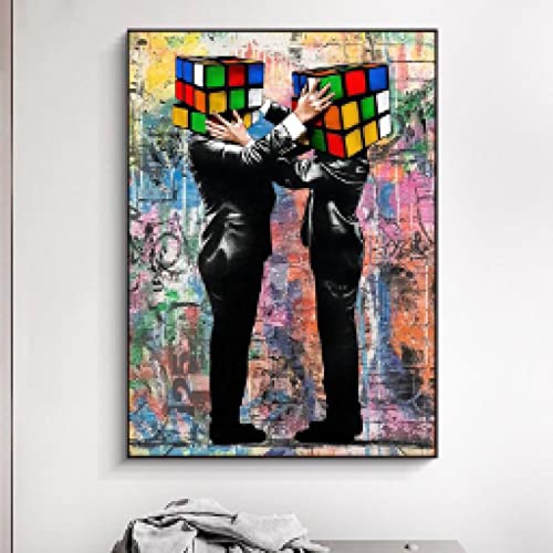 Affiche Rubik's Cube street art graffiti mural déco peinture sur toile sans cadre 50x70