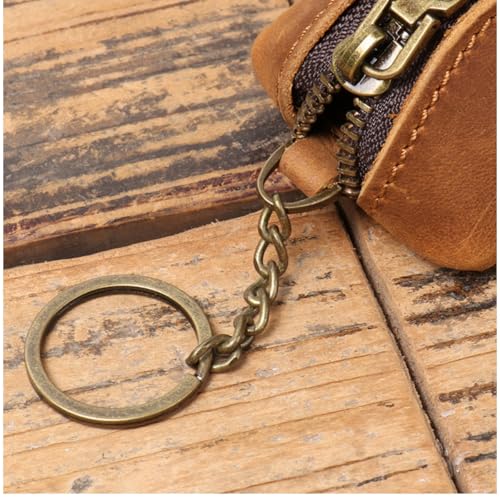 Mens Genuine Leather Coin Purse Metal Hook Key Ring Zipper Wallet Coin Holder Key Chain (Brown) 6