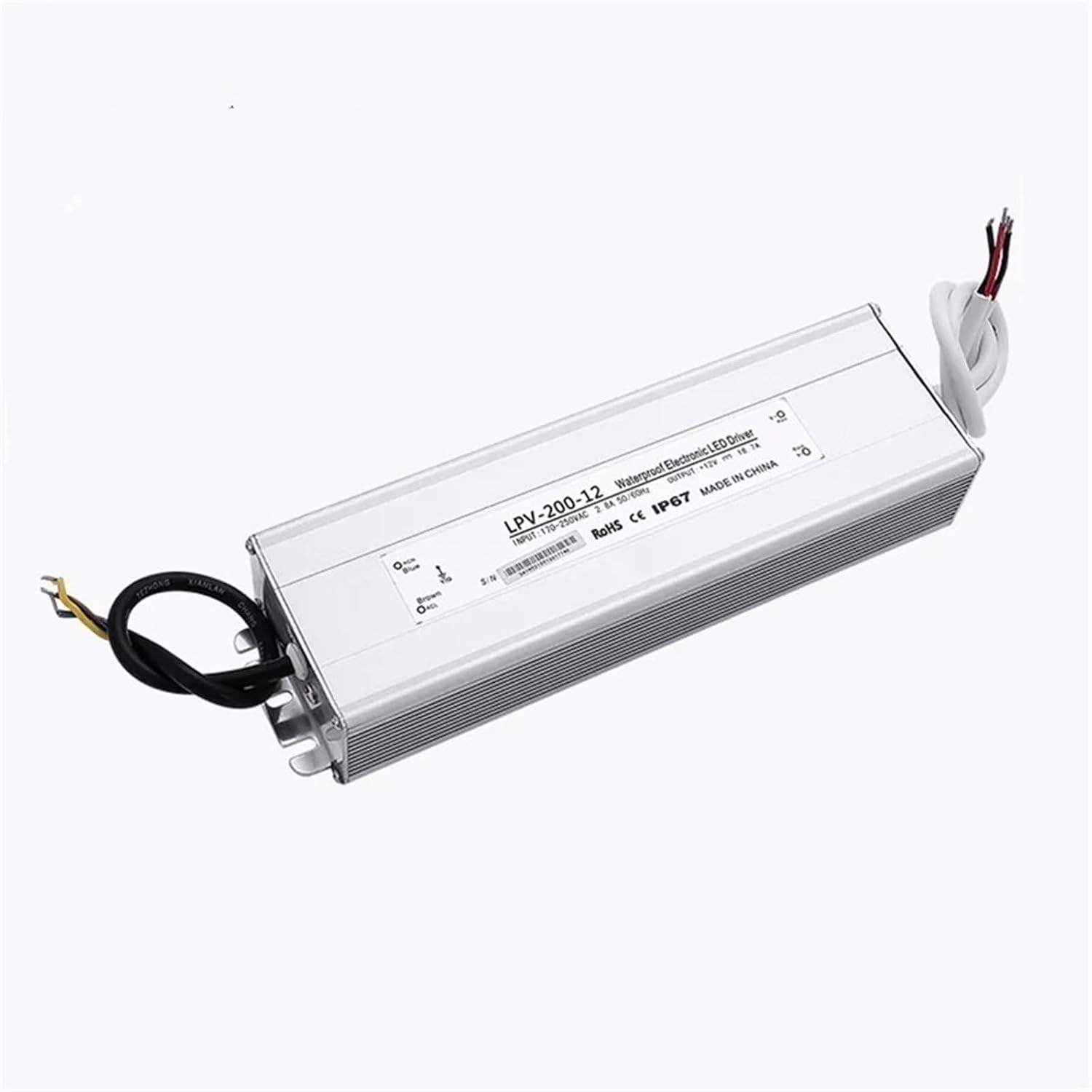 LPV-200W 12V 24V 36V 48V Waterproof Outdoor Single Output Power Supply for LED Light led Driver Aluminiun case(110V,24V 8.3A)