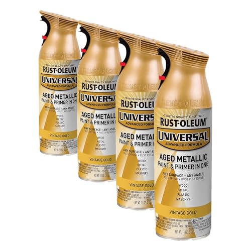 Image of Rust-Oleum 342918 Universal All Surface Aged Metallic Spray Paint, 11 oz, Vintage Gold (Pack of 4)