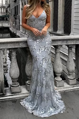 Mermaid Sequin Prom Dresses for Women Spaghetti Trap V-Neck Backless Long Formal Evening Gowns 20252