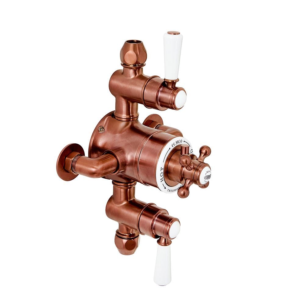 Milano Brushed Copper Elizabeth 2 Outlet Exposed Triple Thermostatic Mixer Shower Valve - Copper