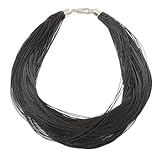 Longueur : 50 cm Avalaya Collier multirang en cordon de soie noire argenté – 50 cm de long
