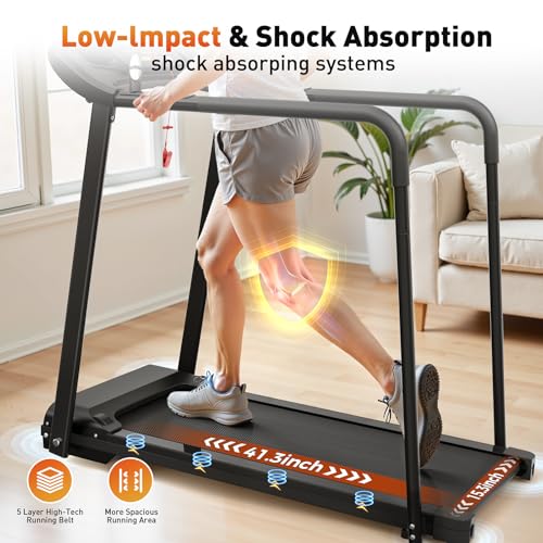 Image of Best Walking Treadmill for Seniors, Treadmills for Home with Extended Handrails & Pulse-Sensing Stabilizing Handle, Forward & Reverse Walking, Dual Shock Absorption, Ideal for Rehab