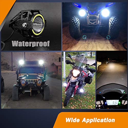 Motorcycle Headlight U7 Led Fog Lights Spotlight Daytime Running Lights With White Angel Eyes Halo Ring And Switch 2-Sets #TOP3