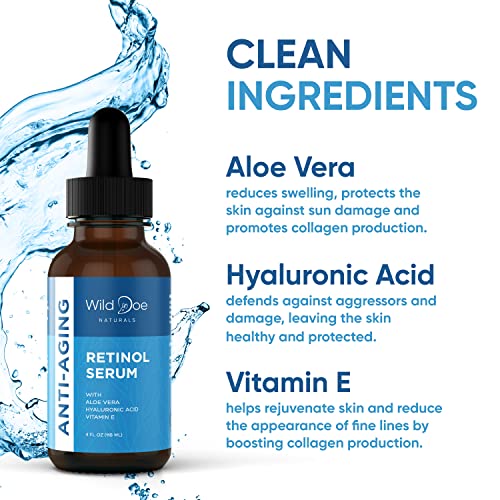 Retinol Serum For Face -Anti Aging Serum & Dark Spot Corrector W/Hyaluronic Acid, Pure Aloe Vera Gel, Vitamin E Oil For Scars Treatment: Target Lines/Wrinkles, Boost Collagen, Aid Acne Treatment -4Oz #TOP1