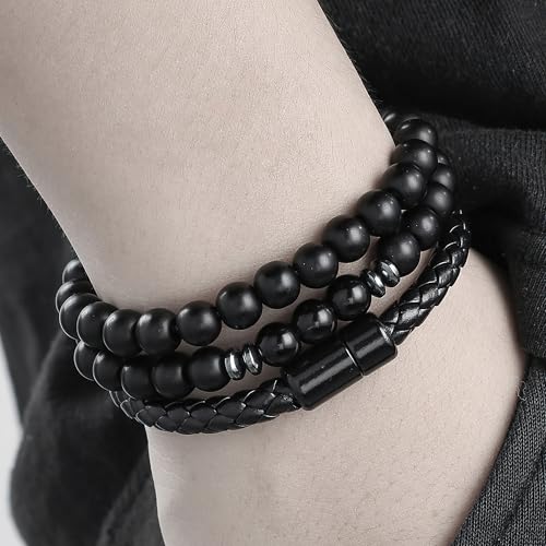 3PCS Summer Cold Bracelets for Women Men, Cold Stone Beaded Bracelets for Women, Layered Leather Bracelet for Men, Personalized Halloween, Christmas, Birthday Gifts, Summer Jewelry2