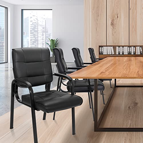 Jupiterforce Office Guest Chairs With Metal Frame And Padded Arms, Leather Reception Desk Chairs Set Of 2 For Home, Waiting Room, Meeting Conference, Black #TOP1