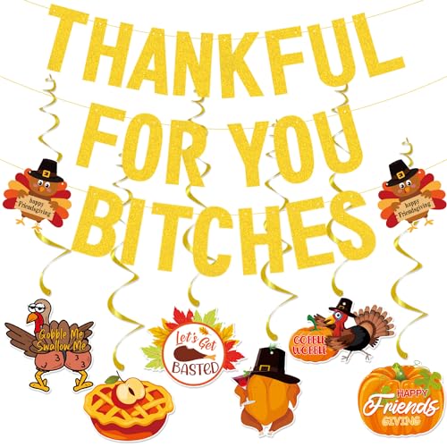 TF Girly Friendsgiving Party Decorations with Hanging Swirls Friendsgiving Decorations for Girl Home Office Friends giving Banner Thanksgiving Decorations for Mantel Fire Place