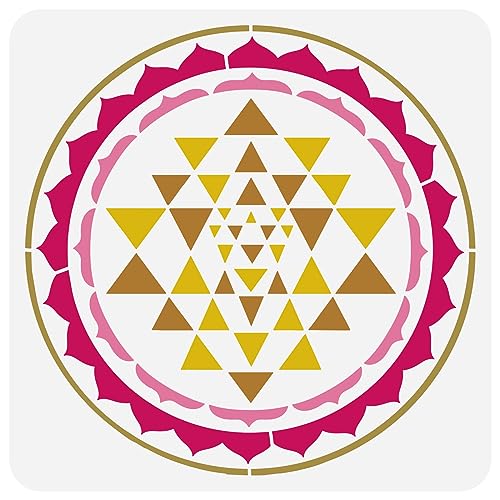 FINGERINSPIRE Pochoir de Peinture en Orgonite Sri Yantra 30x30 cm Réutilisable Triangle Symbole Pyramide Modèle de Dessin DIY Mandala Pochoir pour Peinture...