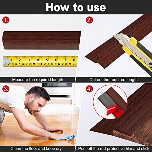 10Ft Carpet Floor Transition Strip, Self Adhesive Floor Edging Trim Strip, Pvc Threshold Cover For Doorway, Floor Divider Strip Suitable For Threshold Height Less Than 5 Mm - Coffee Wood Grain #TOP4