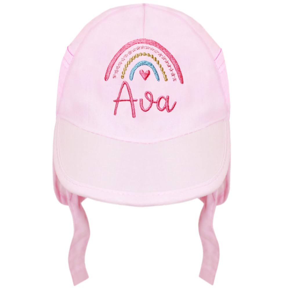 TeddyT's Personalised Boho Rainbow Baby Girl's Pink Legionnaire Sun Hat (UK, Age, 3 Months, 6 Months, Pink)
