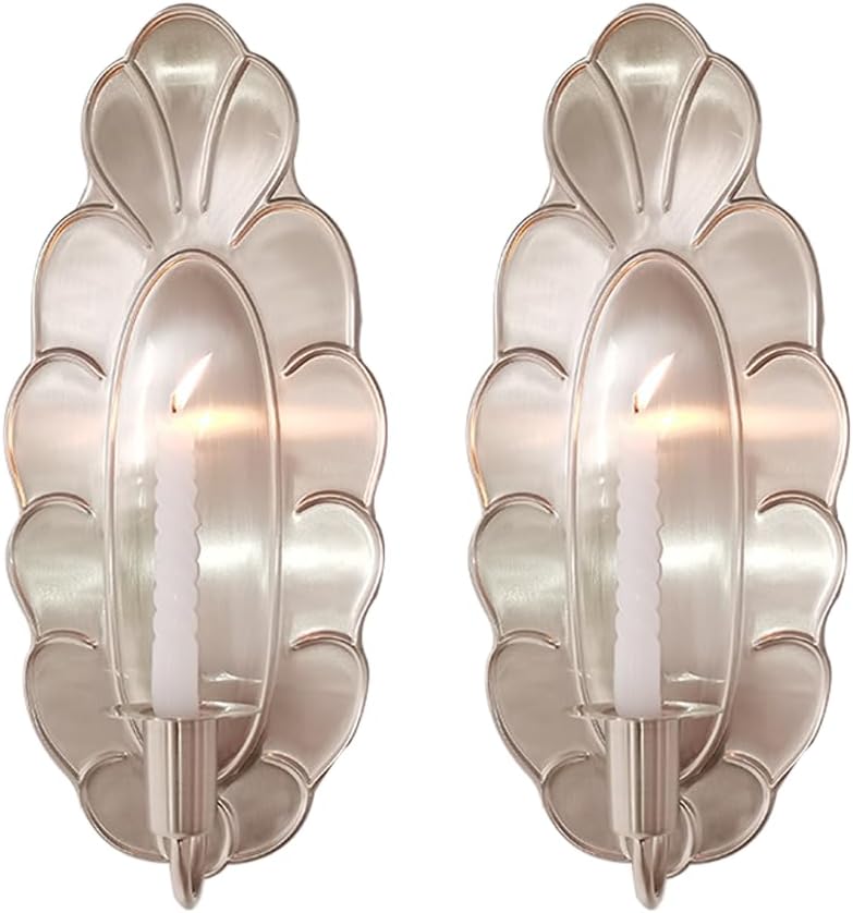 Wall Candle Sconces Vintage,Hanging Wall Mounted Candle Sconces Holder Set of 2, Wall Sconces Decor for Bedroom Dining Room (Sand Nickle)