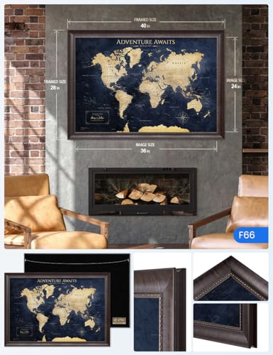 Image of IPIC - Personalized Framed World Map for Wall Decor, Large Pinnable World Map to Mark Travels, Custom Artwork with Names, World Travel Map for Home, Office, Study, and RV, Ready to Hang