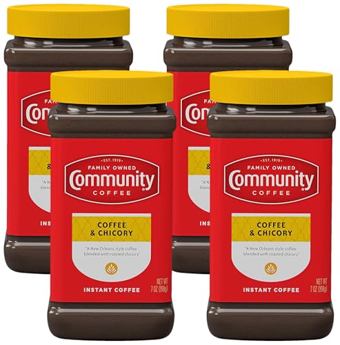 Community Coffee and Chicory Medium Dark Roast Premium Instant 7 Oz Jar, Full Body Rich Flavorful Taste, 100% Select Arabica Beans (Pack of 4)