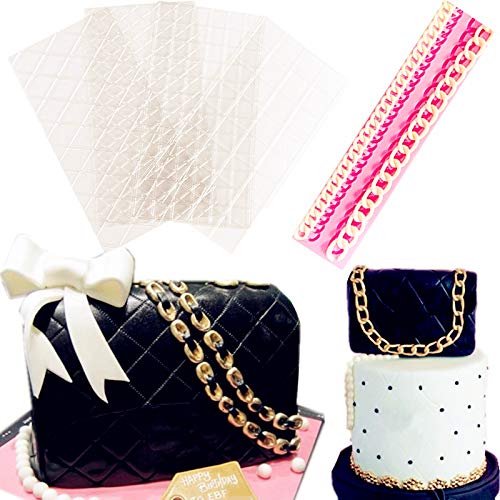 JeVenis Set of 5 Bag Chain Silicone Fondant Mold Fondant Impression Mat Mold Cake Decorating for Pastry Gum Pastry Tool Sugar Paste Baking Mould Cookie Pastry chocolate molds clay molds