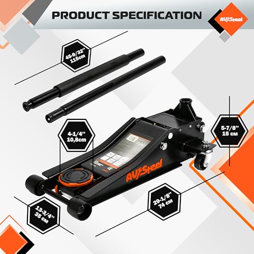 Low Profile Floor Jack 3 Ton (6600 lbs), Heavy Duty Hydraulic Jack for Car, Heavy-Duty Floor Jack with Dual Pistons Quick Lift Pump, Car Floor Jack with Lifting Range 3-1/8'' to 19-7/8''