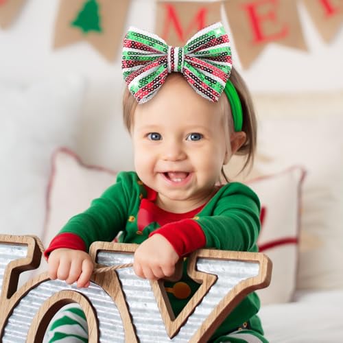 YanJie Valentines Bows Baby Girl Headband Red Bow Baby Pink Headband Heart Newborn Wide Hairbands Valentines Gift Handmade Hair Accessories Infant (RG-Christmas Bow)2