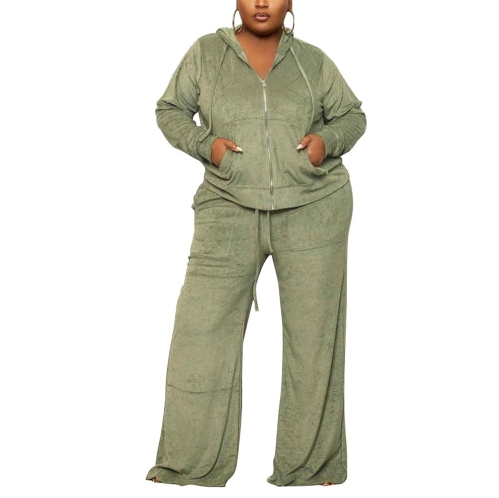 Damskie Dresy Plus Size Z Weluru 2-częściowe Stroje Z Długim Rękawem, Kapturem, Kurtką I Szerokimi Nogawkami, Długimi Spodniami